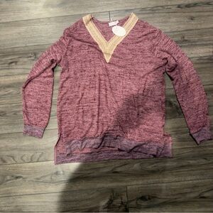 Women's Long Sleeve V-Neck Top - Pink. Halife XL